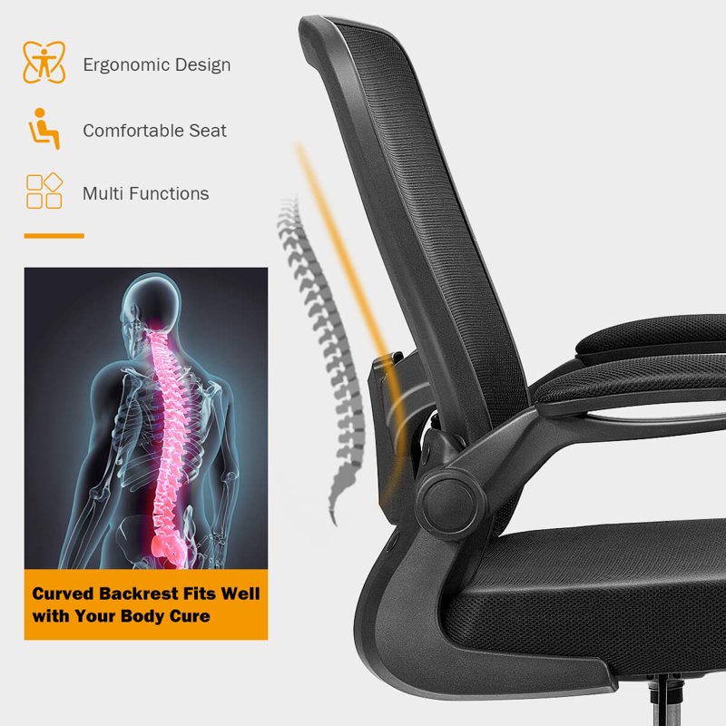Adjustable Height Office Chair with Lumbar Support and Flip-Up Arms