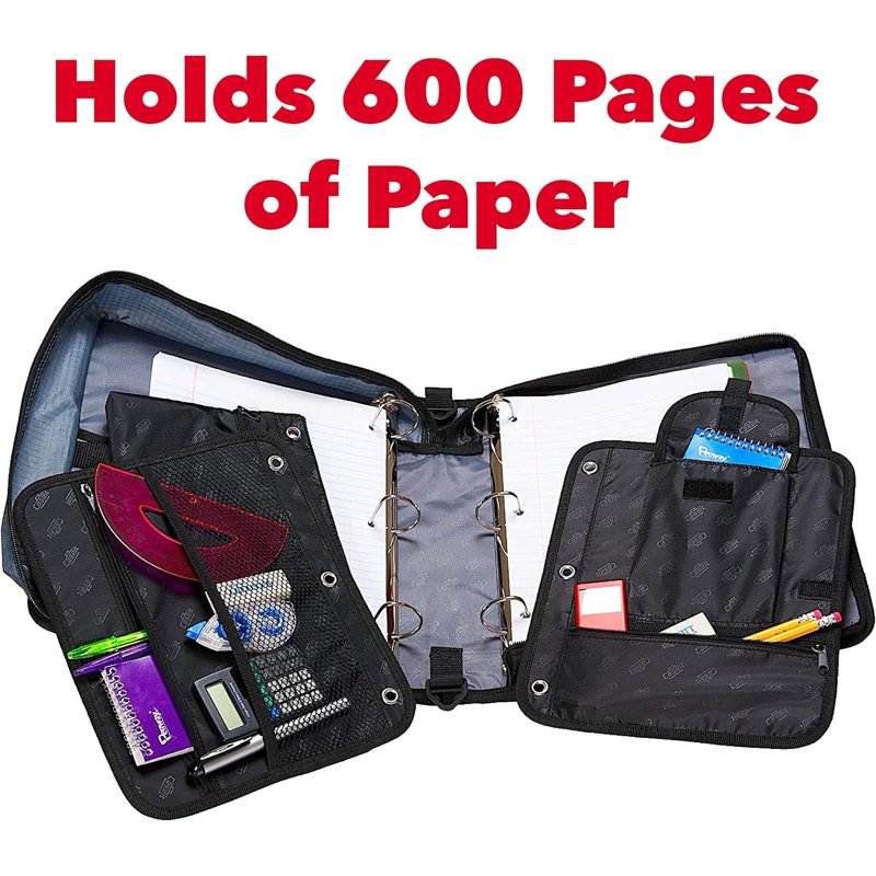2-in-1 Zipper Binder with D-Rings, Pencil Pouch & Shoulder Strap - Multiple Colors
