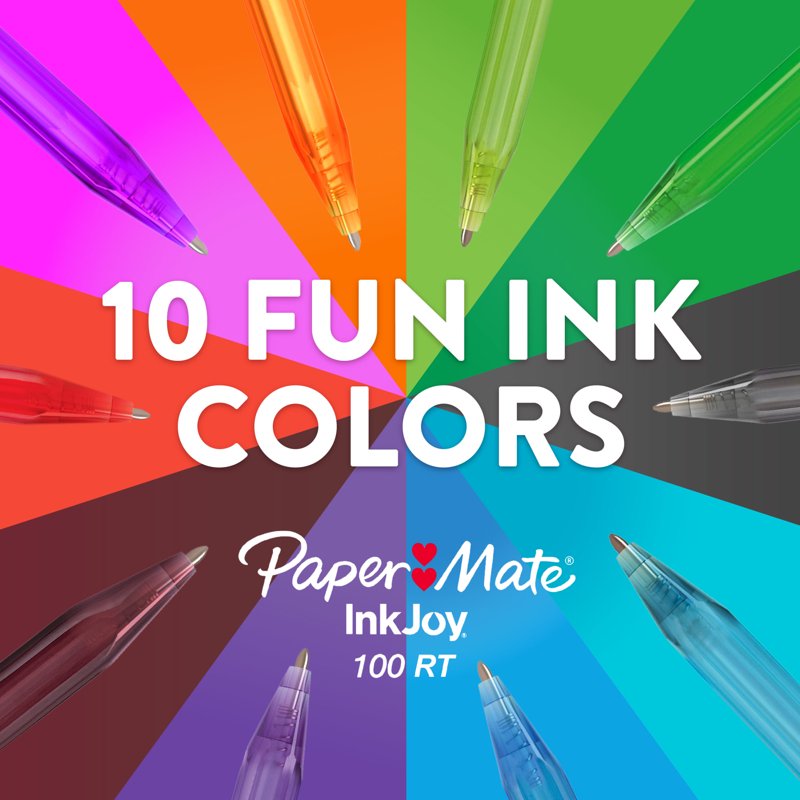 (3 Pack) Paper Mate InkJoy 100RT Retractable Ballpoint Pens - Black Ink, Medium Point