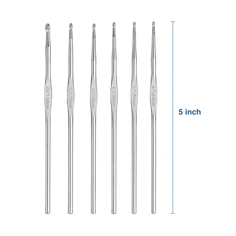Steel Crochet Hook Set 6-Piece, Sizes 00 to 6 for Fine Crochet Work