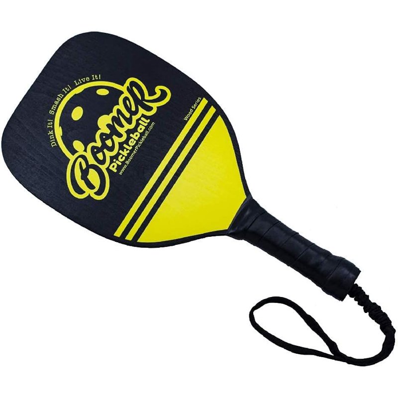 Boomer Wood Series Pickleball Paddle 7-Ply Maple with Cushion Grip & Wrist Strap — Smash Black