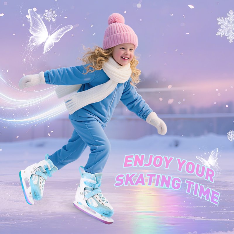 Kids Adjustable Ice Skates for Beginners with Laser Stainless Steel Blade, Festive Colors