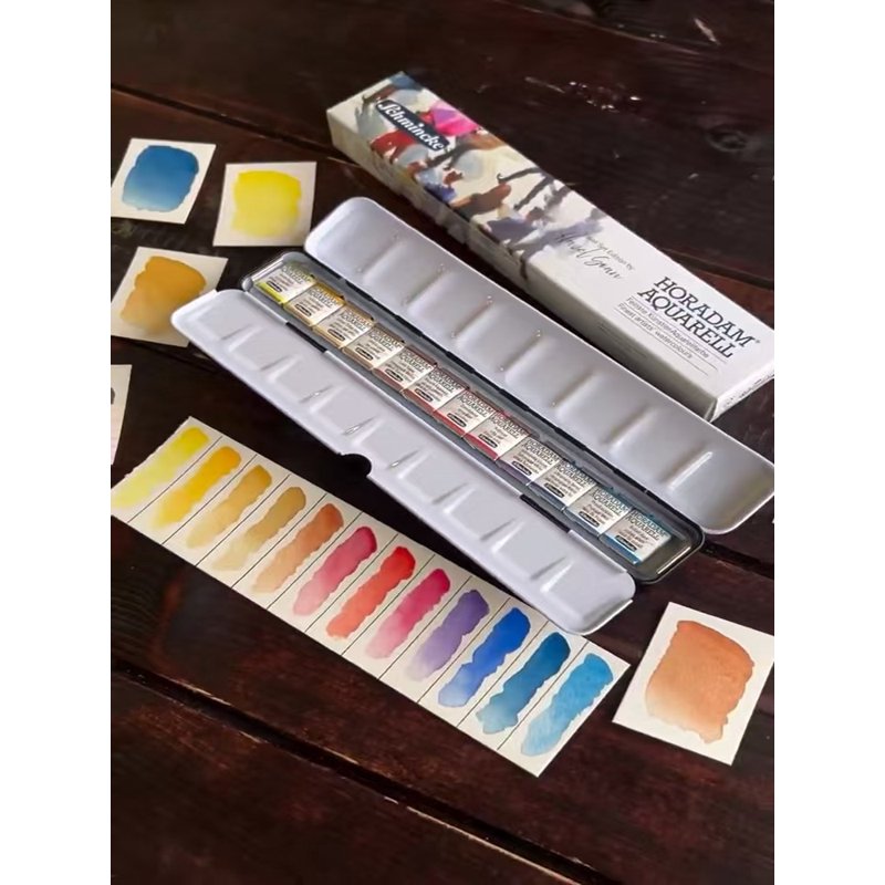 Artist Watercolor Paint Set - 12 Half Pans in Metal Box, Fine Quality