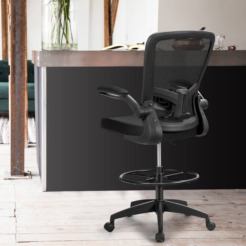 Adjustable Height Office Chair with Lumbar Support and Flip-Up Arms