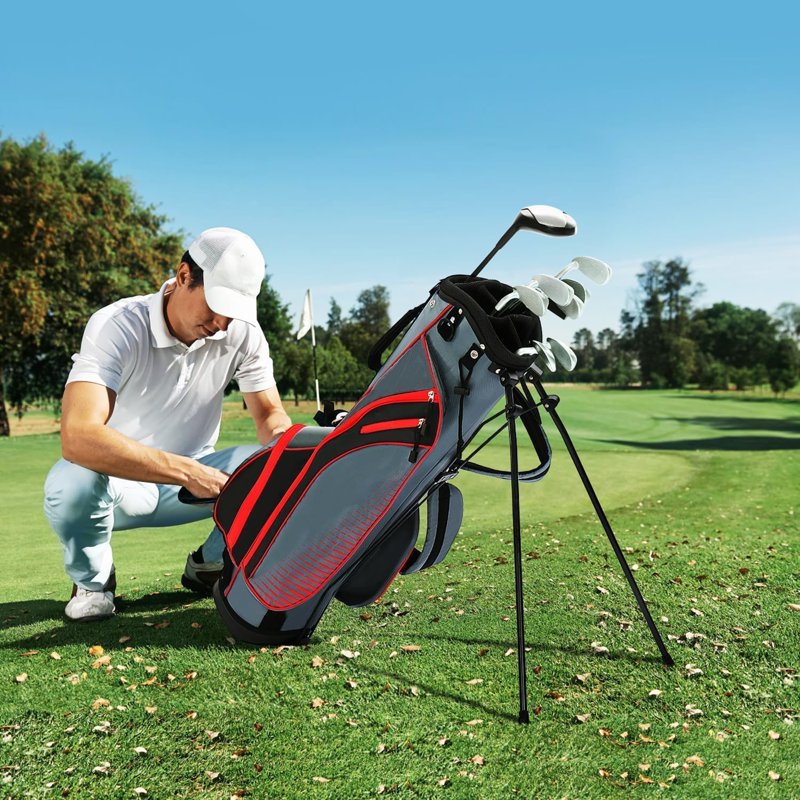 XDriveMax 8-Piece Right-Hand Golf Club Set for Men - Wood, Hybrid, Irons, Putter & Stand Bag (White) - Beginner Friendly