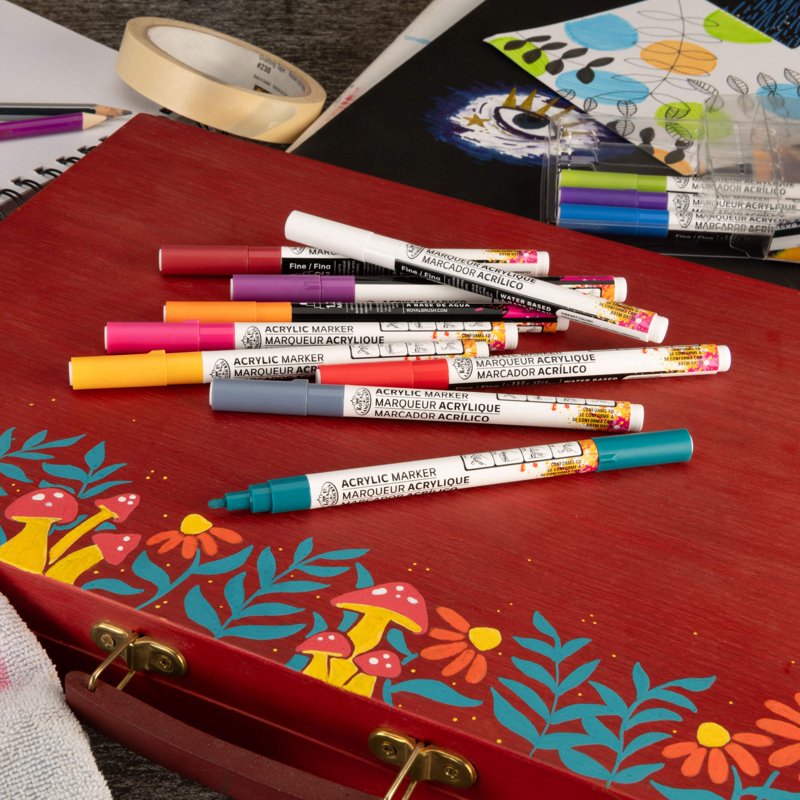 12-Piece Acrylic Markers Set for Art & Crafts - Fine Details & Multi-Surface Use