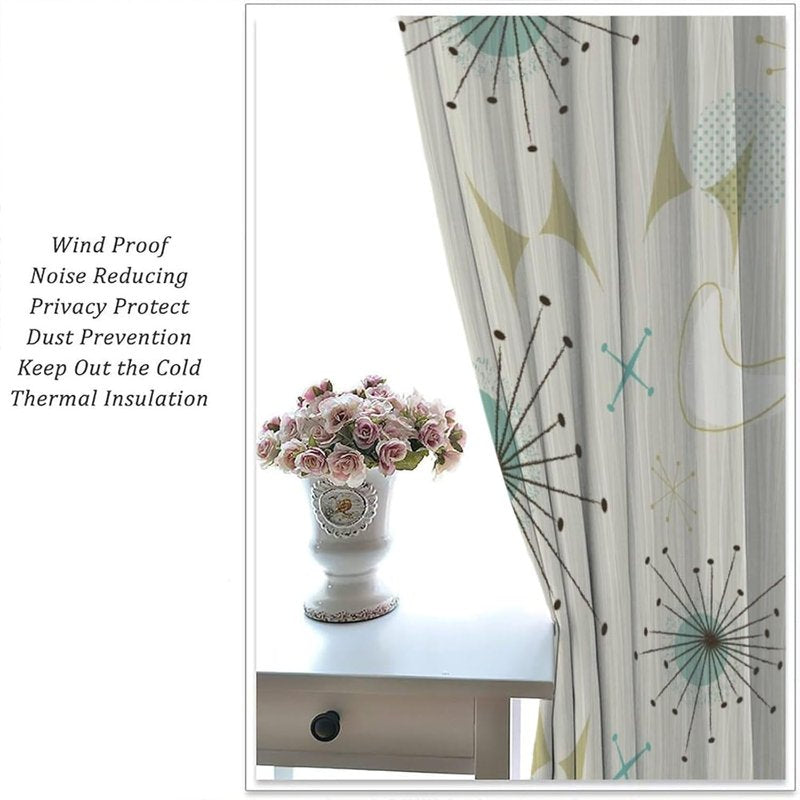 Mid Century Retro Curtains Set - Atomic Pattern Window Treatments for Bedroom & Living Room
