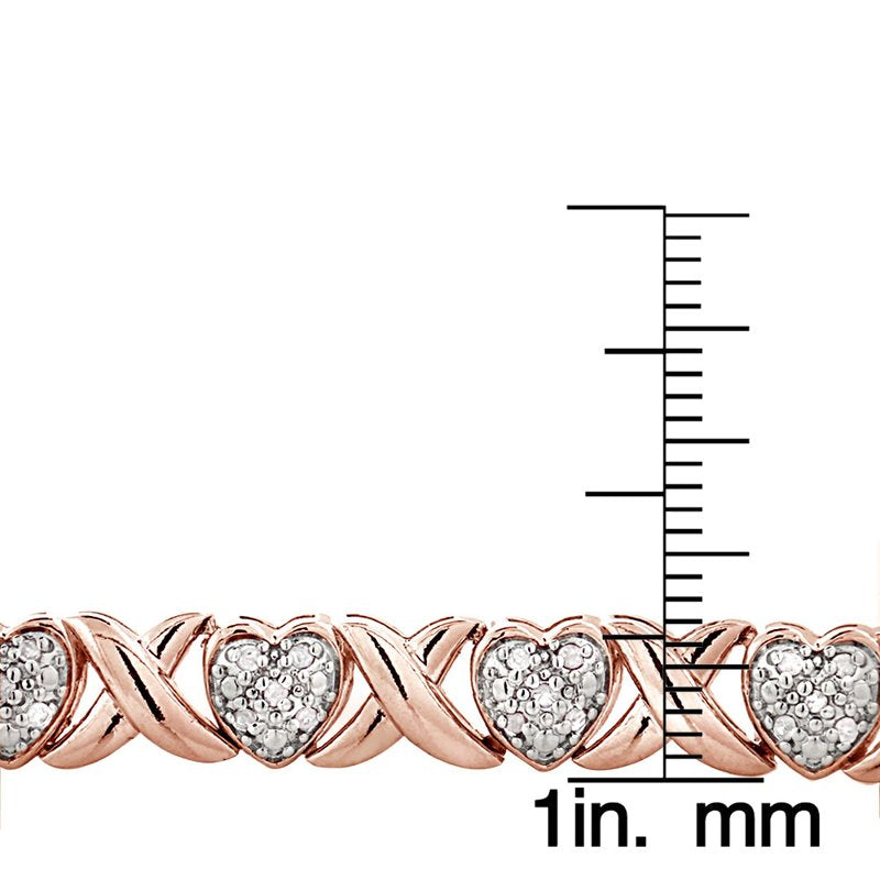 Rose Gold Tone 1ct Diamond Heart & X Tennis Bracelet - Women Gift