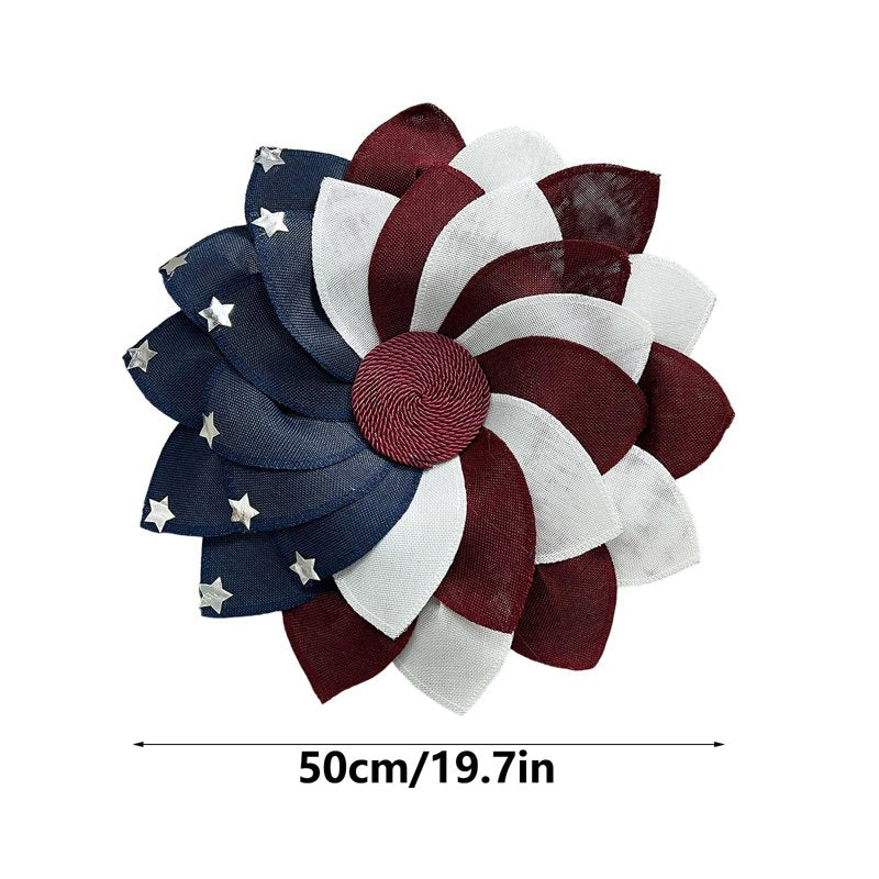 Patriotic Farmhouse Wreath with Star Accents for July 4th Memorial Day All-Season Front Door Decor
