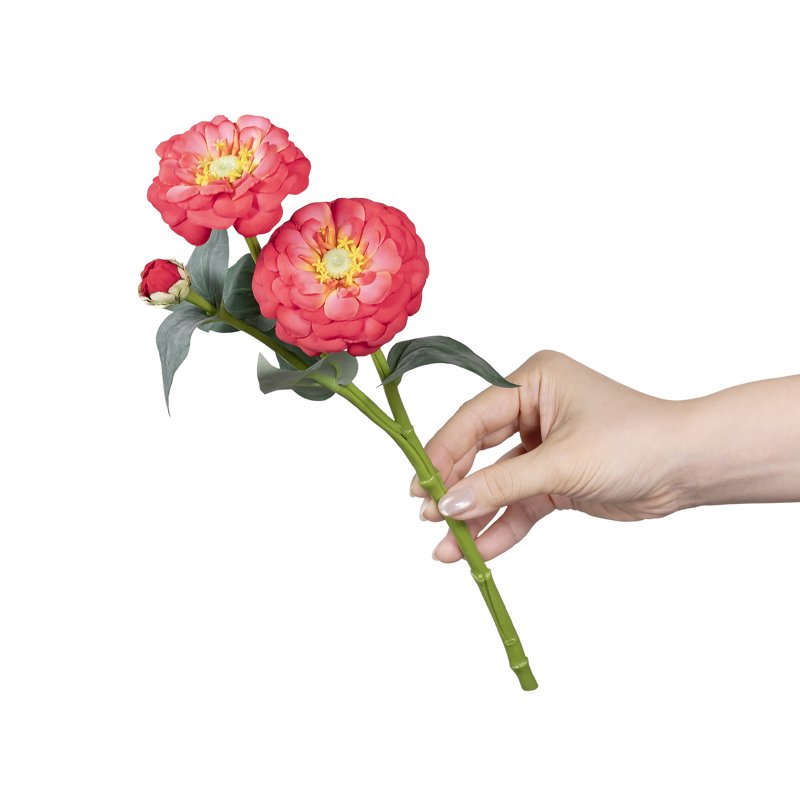 Artificial Coral Zinnia Short Stem Floral Decor for Indoor Arrangements - 3 Pack