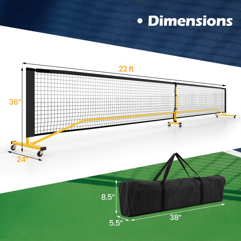 Portable Pickleball Net System 22 FT Regulation Size for Outdoor & Indoor Play