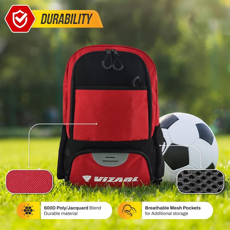 Soccer Backpack with Multiple Compartments & Breathable Pockets for Kids & Adults