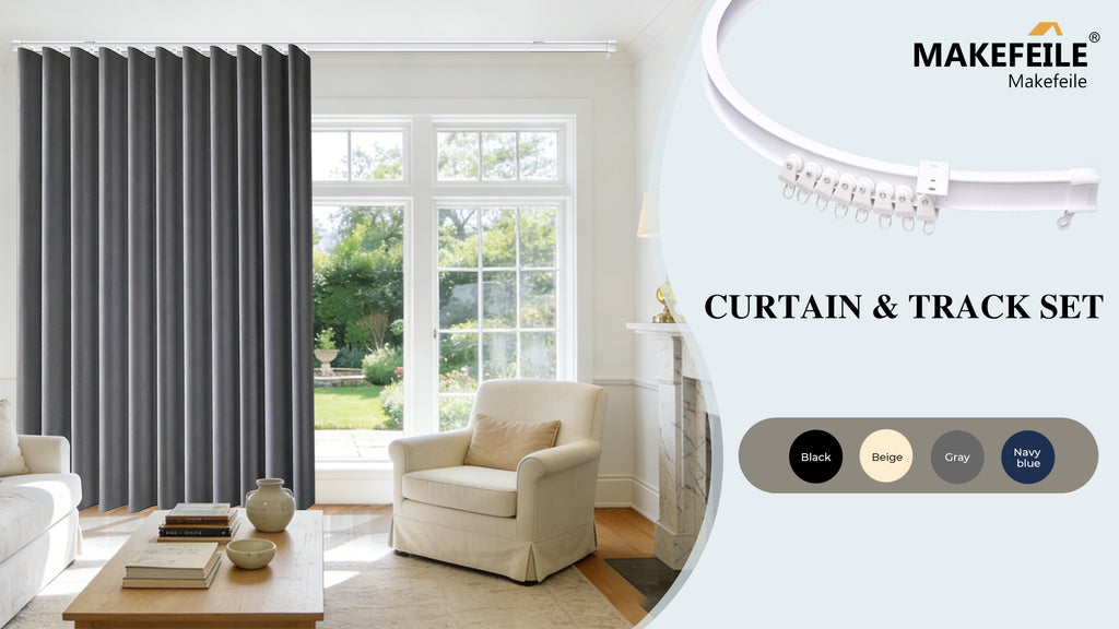 Blackout Room Divider Curtain with Ceiling Track Set - Privacy & Noise Blocker