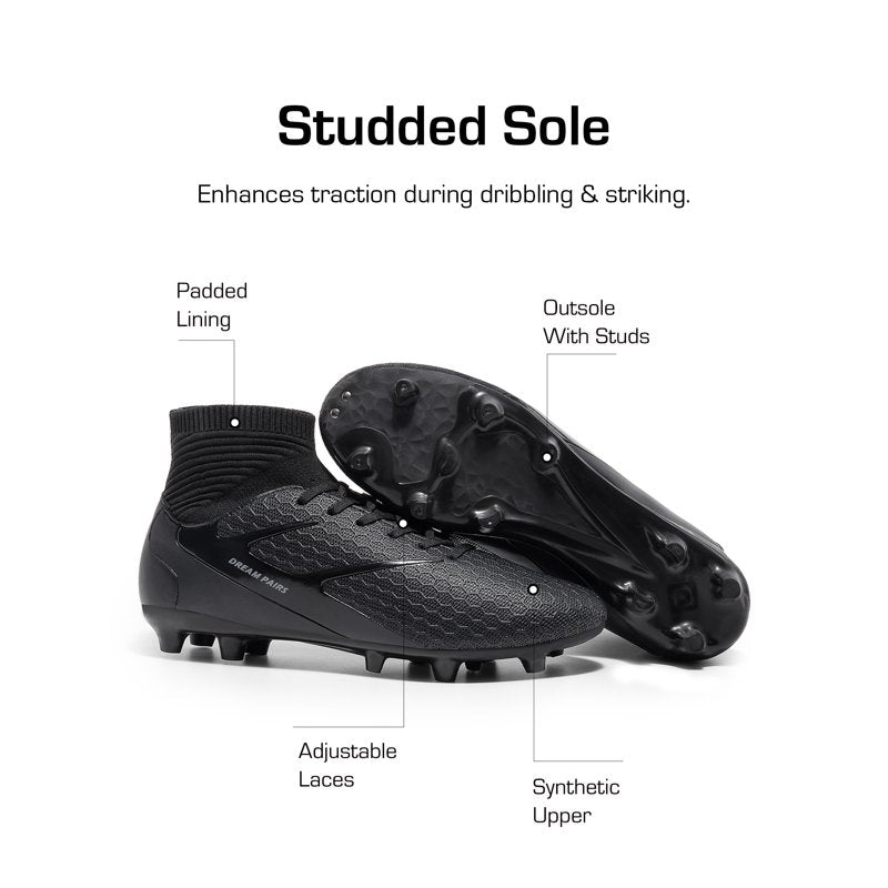 Dream Pairs Men’s High-Top Soccer Cleats – 9.5, Black – Lightweight, Cushioned & Slip-Resistant