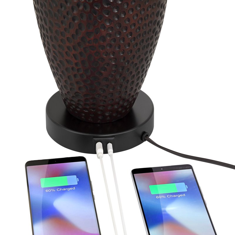 Set of 2 Rustic Industrial Table Lamps with USB Charging Ports - 25"