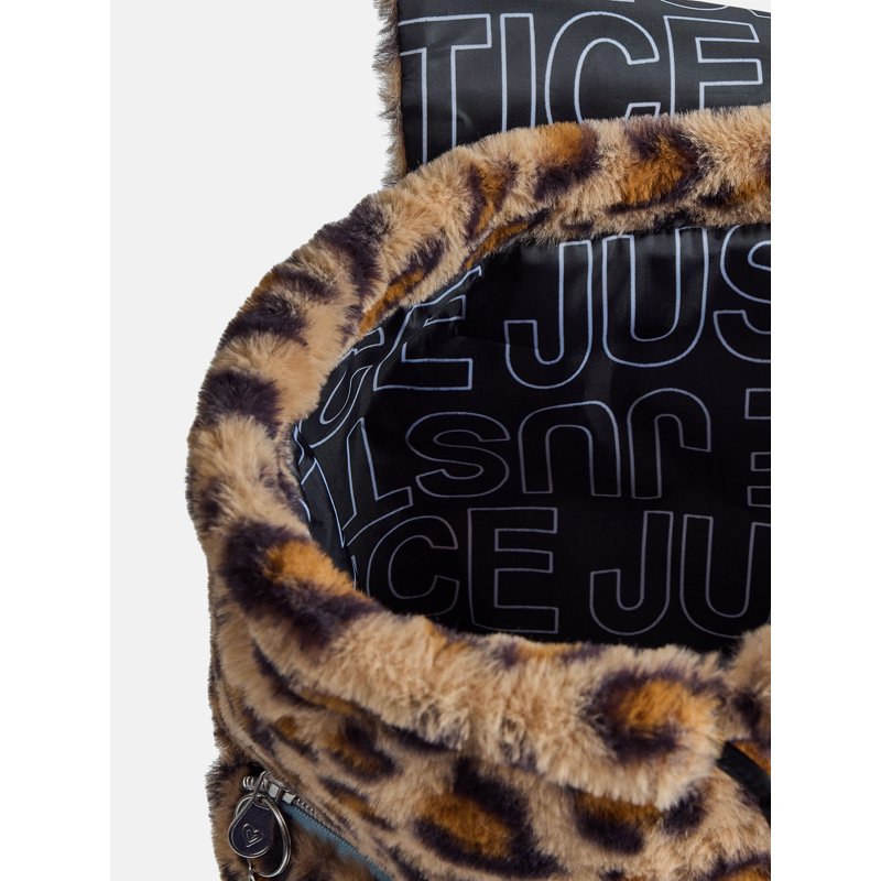 Girls Faux Fur Rucksack Backpack with Leopard Print, Adjustable Straps