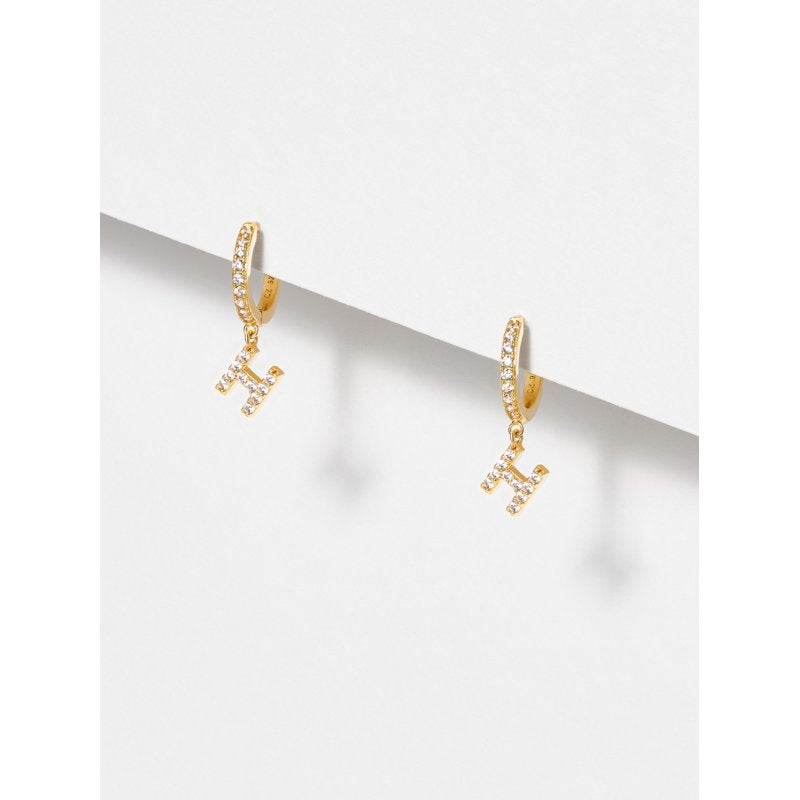 Initial Letter Hoop Earrings with Cubic Zirconia in 18K Gold over Sterling Silver