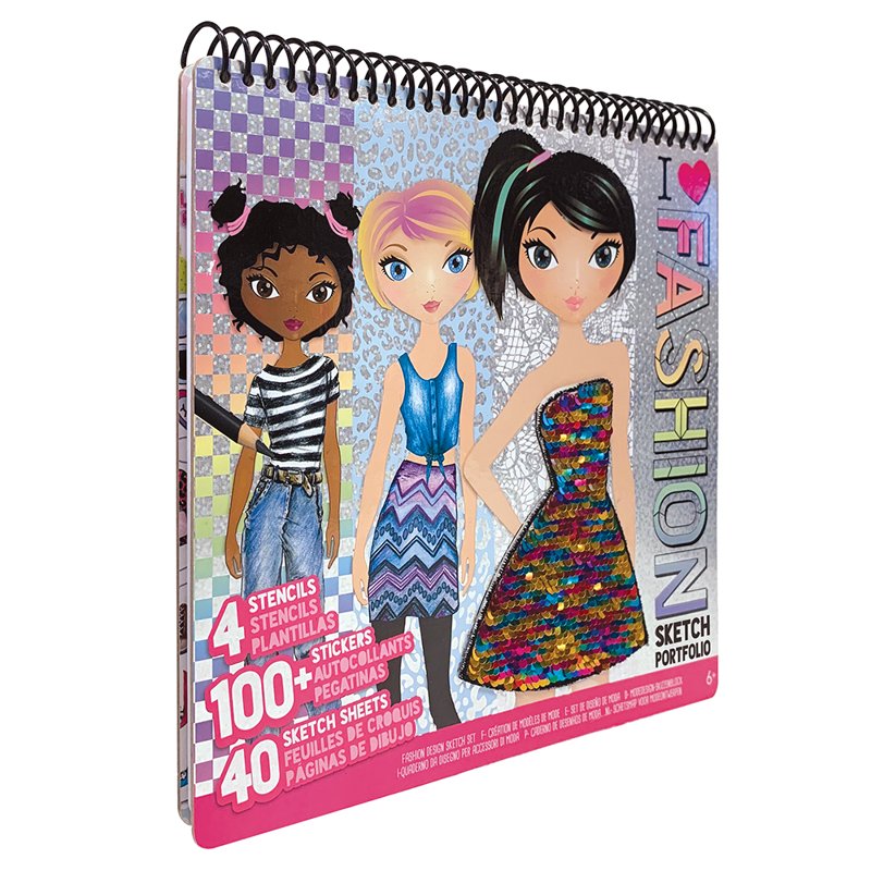 Fashion Sketch Portfolio Notebook with Stencils & Stickers - 8.5x11 Inch, 40 Pages