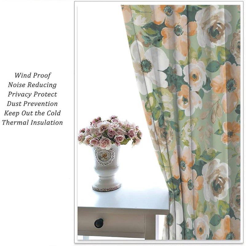 Watercolour Floral Curtain Set - Bohemian Style Room Decor with Sunlight Blocking & Noise Reduction