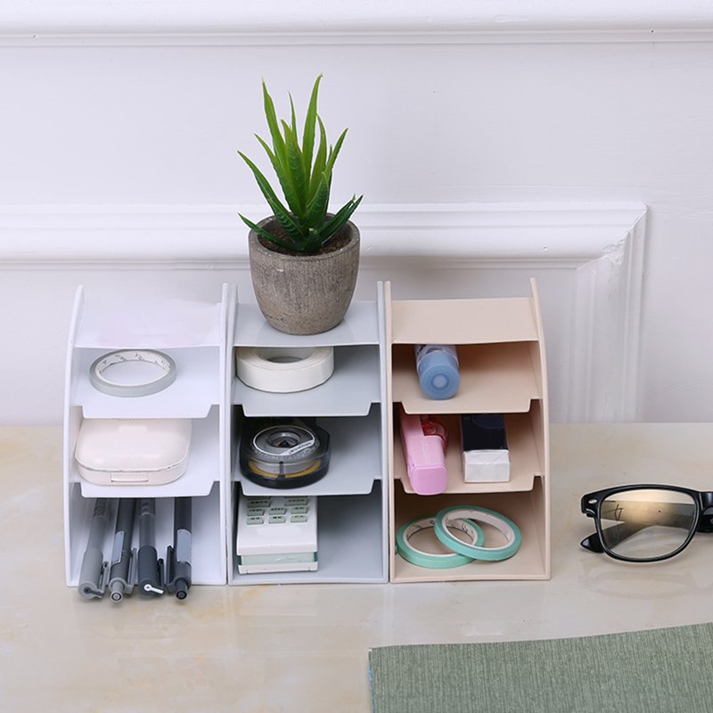 3-Compartment Desktop Organizer Storage Box - Multi-Functional, Space-Saving