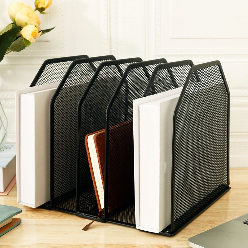 Adjustable Metal Mesh Desktop File Organizer with 5 Compartments - Office & Classroom Storage