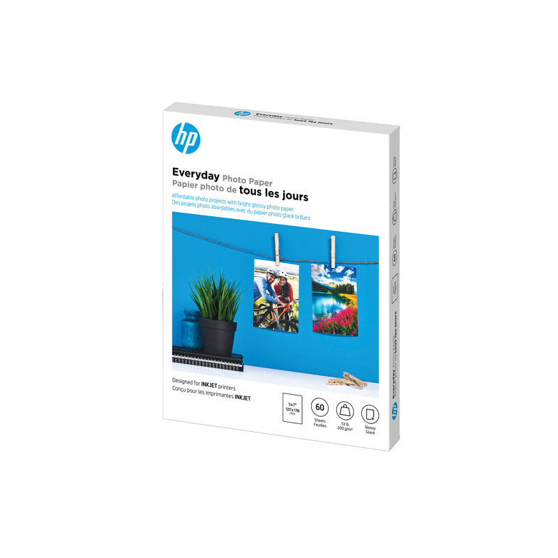 HP Glossy Photo Paper 52 lb 5x7 inch 60 Sheets - Recyclable Inkjet Photo Paper