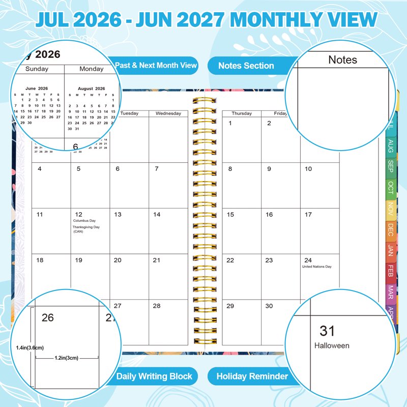 Academic Planner 2026-2027 Weekly Monthly Organizer with Tabs & Elastic Closure