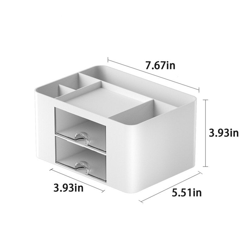 Desk Organizer with 2 Drawers and Multi-Compartment Storage for Office & Study Supplies - White