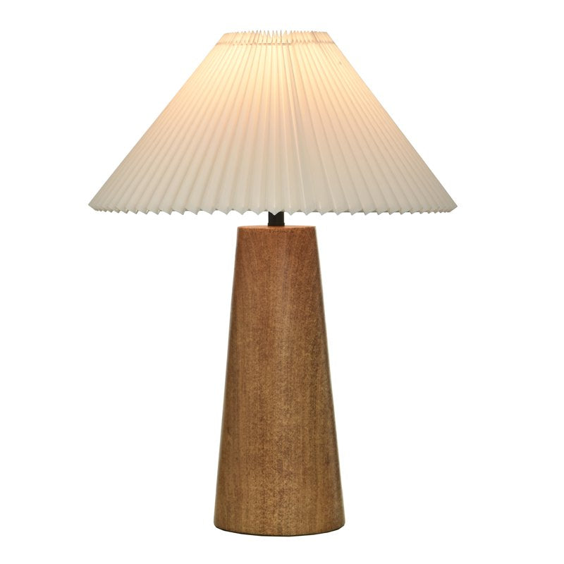 Wood Grain Finish Table Lamp with Pleated Shade - 23 Inch Indoor Decor Light