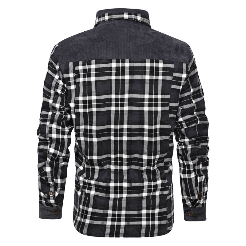 Men's Corduroy Plaid Sherpa Lined Flannel Shirt Jacket Coat – Gray, Size L