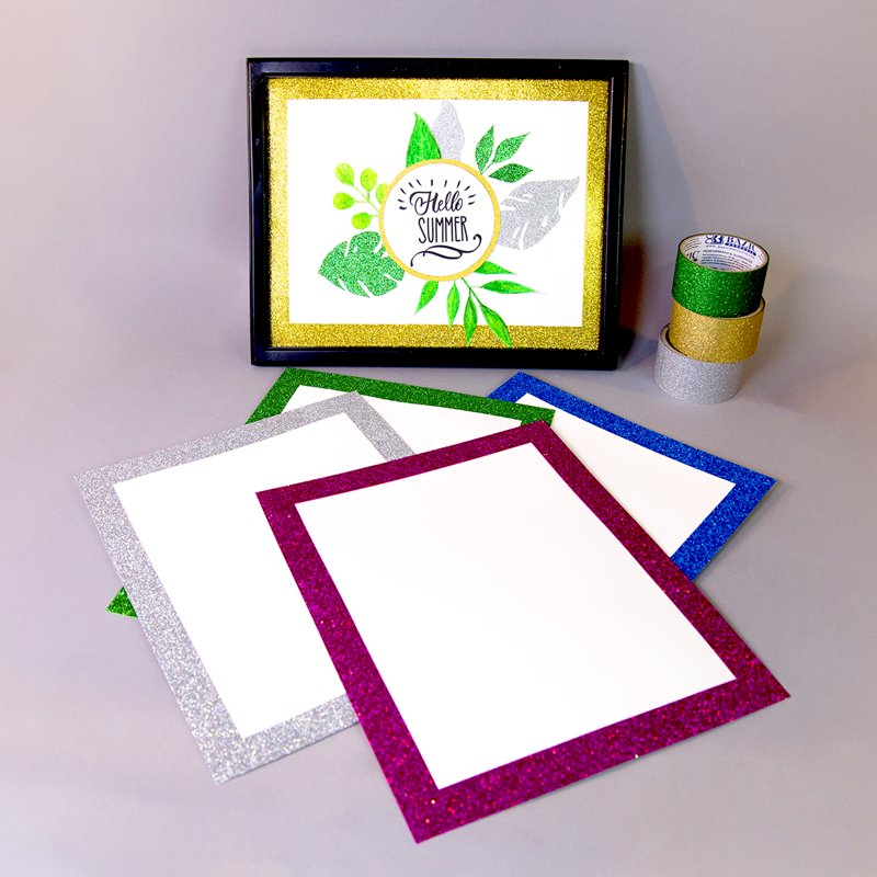 White Poster Board 11x14 Inches with Glitter Frame, Pack of 5 - Creative Display