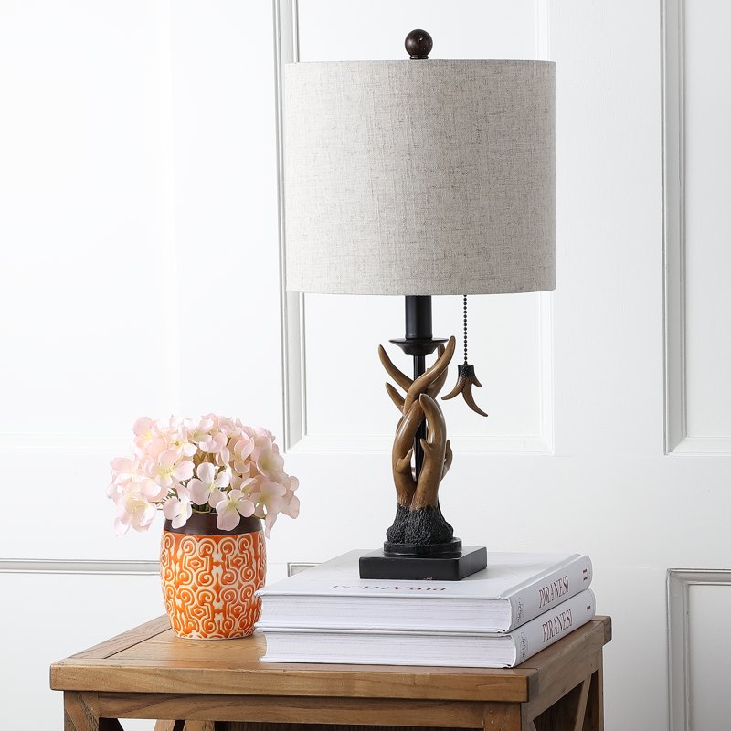 Mini Resin LED Table Lamp with Antlers - Rustic Lodge Style, 20.5"