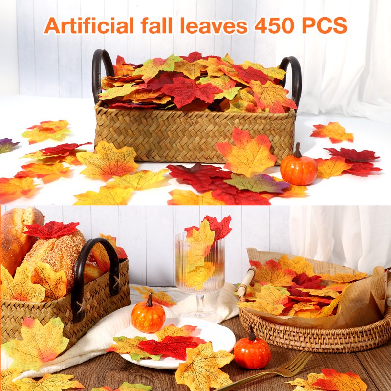Artificial Fall Leaves Decor 450 Pcs Autumn Maple Leaves for Thanksgiving Halloween Party