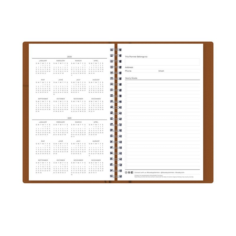 Blue Sky Perpetual Monthly Weekly Planner 5x8 Faux Leather Tan