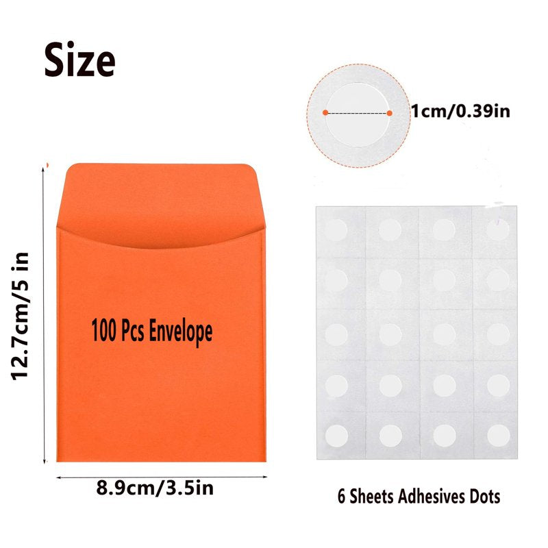 Colorful Library Card Envelopes Pack with Adhesive Dots for School & Office Use