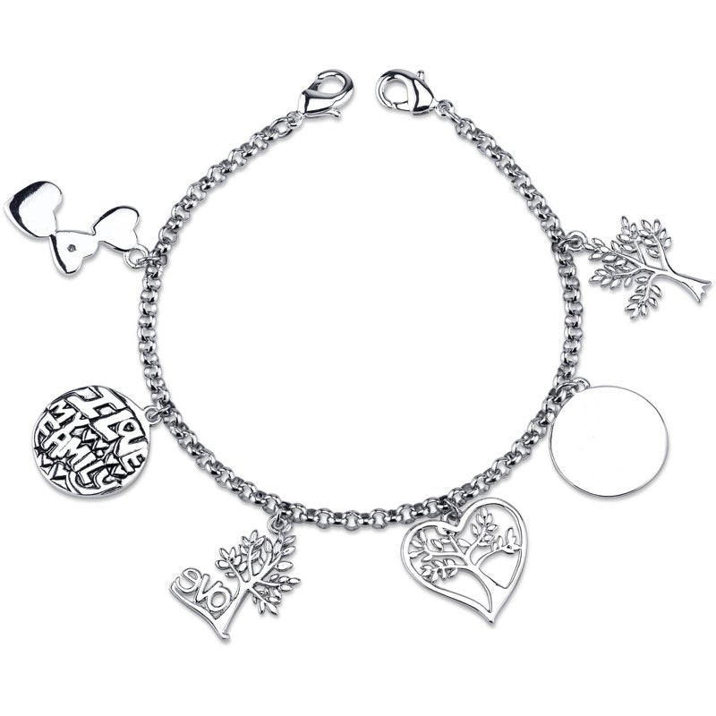 Stainless Steel Family Tree Charm Link Bracelet - 7.5 Inch