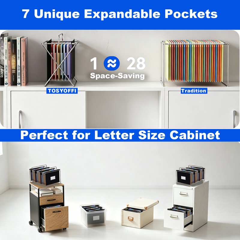 Heavy-Duty Plastic Hanging File Folders with Retractable Hook, Multi-Color Tabs, Letter Size, Large Capacity