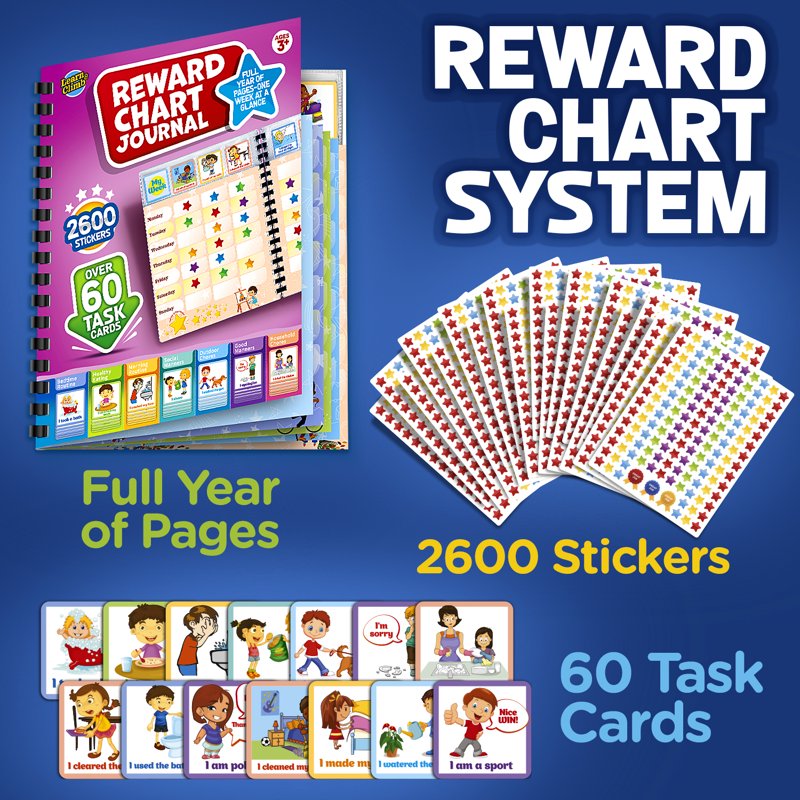 Kids Reward Chart & Journal Set with Stickers & Task Cards - Weekly Routine Tracking