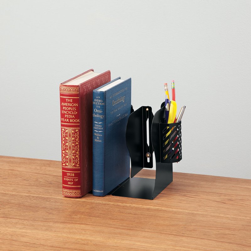 Adjustable Bookends with Pen Holder - Modern Office & Home Organizer