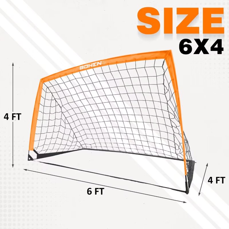 BOHEN 6x4FT Portable Soccer Goal with Net, Ground Stakes & Carry Bag - Orange, 1 Pack
