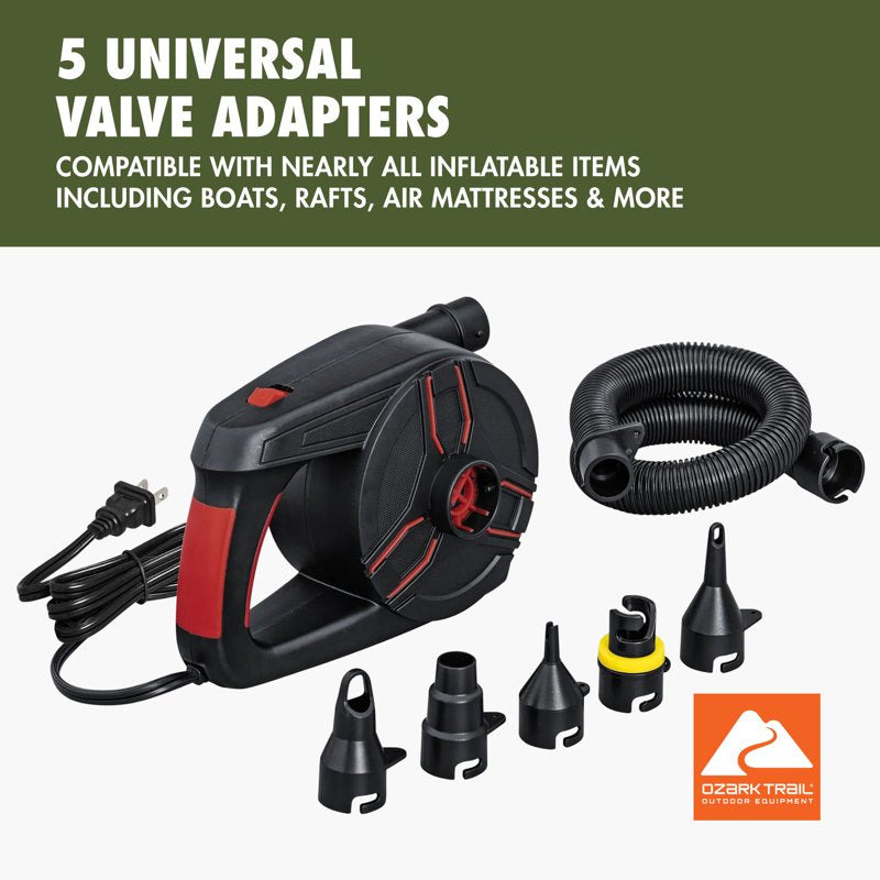 Electric Air Pump for Inflatable Items - High Pressure, Rapid Inflation, Includes 5 Valves