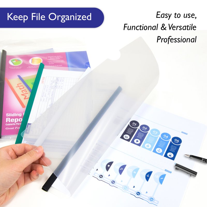 Clear Front Report Covers with Sliding Bar 3 Pack - Letter Size Organizer