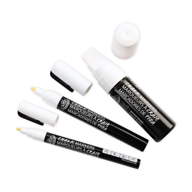 White Chalk Markers Set with Variable Tips - 3 Pack for Art & Craft