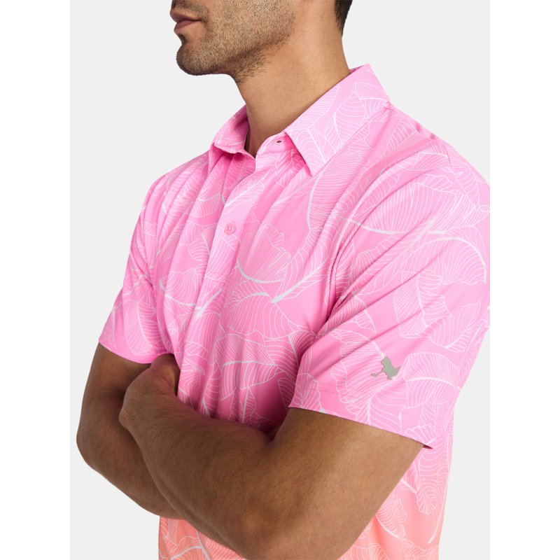 Birdie Bound Men’s & Big Men’s Novelty Print Golf Polo - Mock Orange Ombre Leaf XL