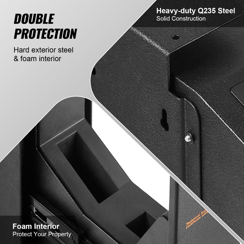 Mounted Gun Safe with Fingerprint, Key & Password Access – Compact Pistol Safe for Home & Bedside