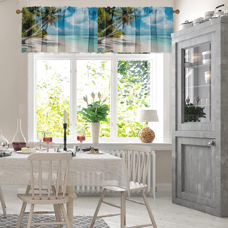 2 Pack Window Valances for Living Room Kitchen - Adjustable Blue Ocean Pattern 18x52 Inch