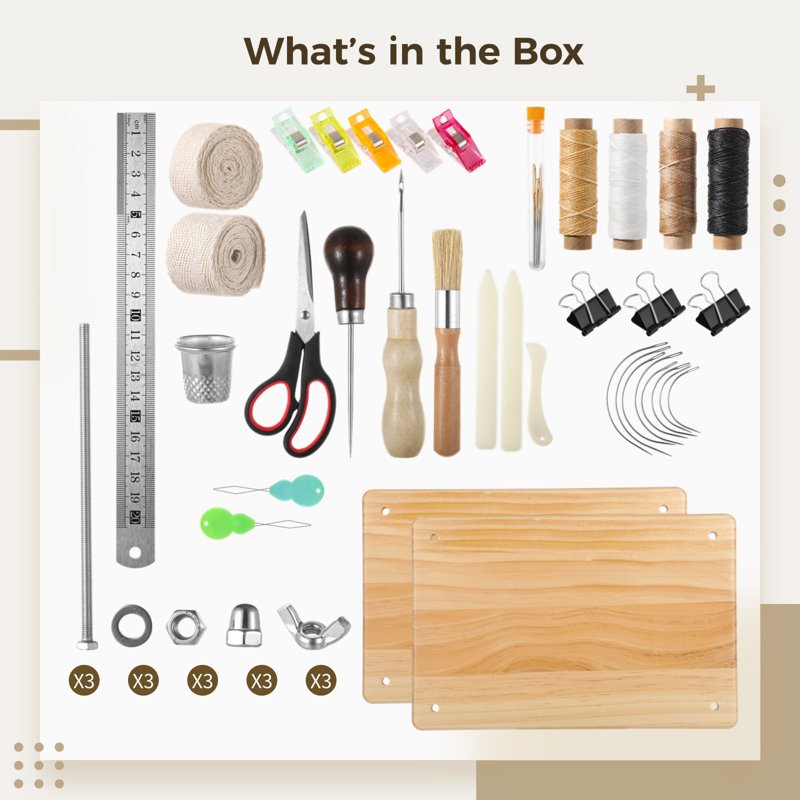 Professional Book Binding Kit with Wooden Press & Tools - 40 Pieces for DIY Repair & Creative Projects