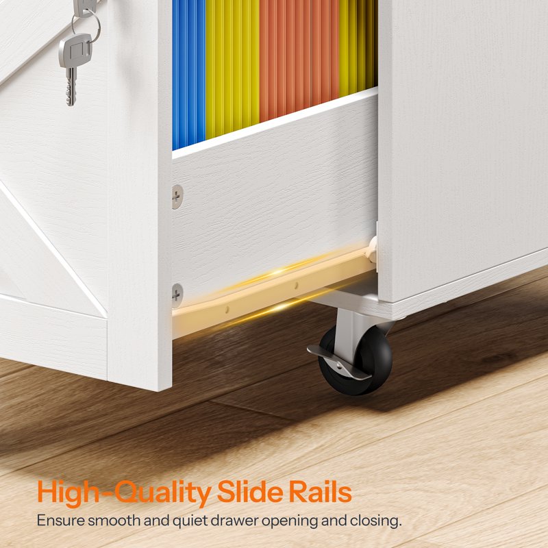 Farmhouse Mobile File Cabinet with Lock & Printer Stand - White & Walnut