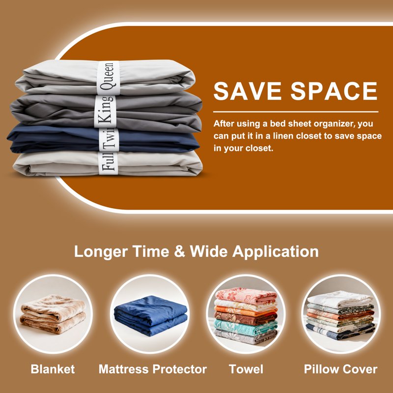 Elastic Bed Sheet Organizer Bands with Size Labels - Pack of 20