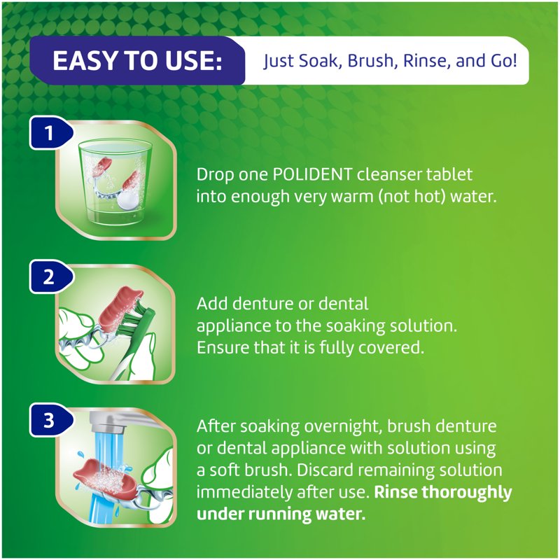 Polident Overnight Whitening Antibacterial Dental Appliance Cleanser Tablets, 30 Count - Mouthguard & Denture Cleaning